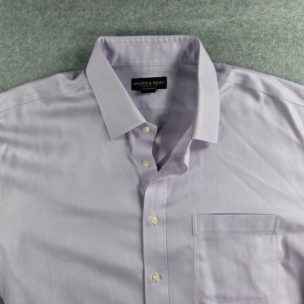 Wilkes & Riley Dress Shirt Mens 17 x 35 Lavender Supima Cotton Herringbone